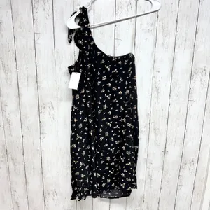 Y2K American Eagle Dress Women Size Small One‎ Shoulder Black Floral Mini Casual thumbnail 5