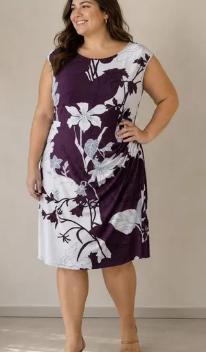 Ralph Lauren Purple Ivory Floral‎ Ruched Stretch Sleeveless Sheath Dress Size 18 thumbnail 1