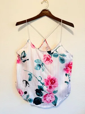Victoria's Secret floral camy top, spaghetti straps, satin, sz M thumbnail 2