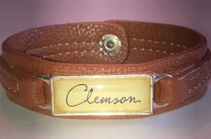 Brown Leather Wrap Bracelet with Clemson Plate thumbnail 1