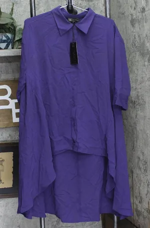 DG2 by Diane Gilman Womens Flowy Button Up Tunic Blouse Shirt Top Purple L thumbnail 1