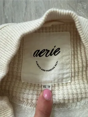 Aerie Oversized Waffle Accents Under Arms Cream/Oatmilk crewneck size xs thumbnail 8