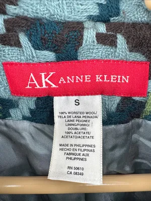 Anne Klein Teal and Brown Houndstooth Worsted Wool Peacoat S winter preppy thumbnail 9