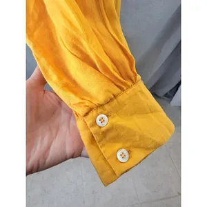 Frame Yellow Kumquat Ramie Double-Lined Long Sleeve V-Neck Kaftan Maxi Dress‎ M thumbnail 5