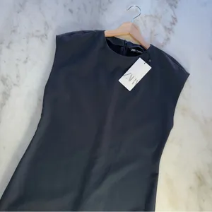ZARA Dark Slate Grey Cap Sleeve Mini Dress Womens Medium Minimalist Career Chic thumbnail 2