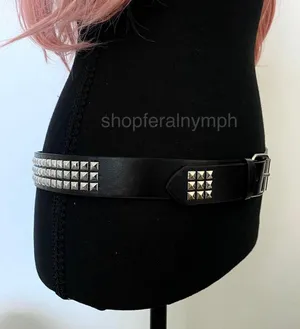 Black Y2K Triple Row Pyramid Studded Belt, Fits 26 to 35 Inches, X7GA1383 thumbnail 1