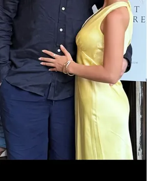 Yellow satin dress thumbnail 4