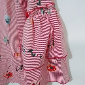 Loft M Red Pinstripe Floral Boho Bell Sleeve Top thumbnail 2