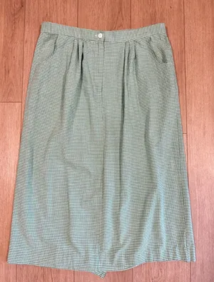 Lucia Vintage Green Gingham Midi Skirt Cotton High Waist Pockets Made in USA 18 thumbnail 1