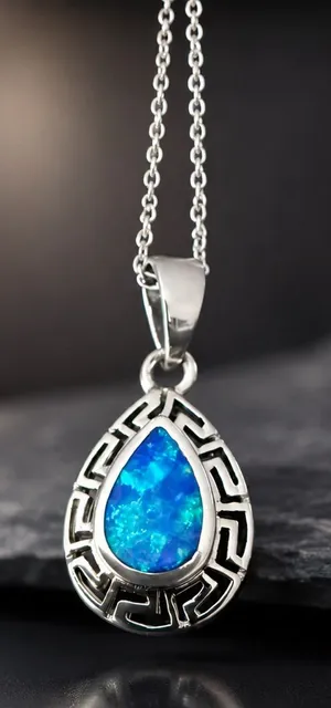 Sterling Silver Lab Created Opal Pendant Necklace 925🔥 thumbnail 1