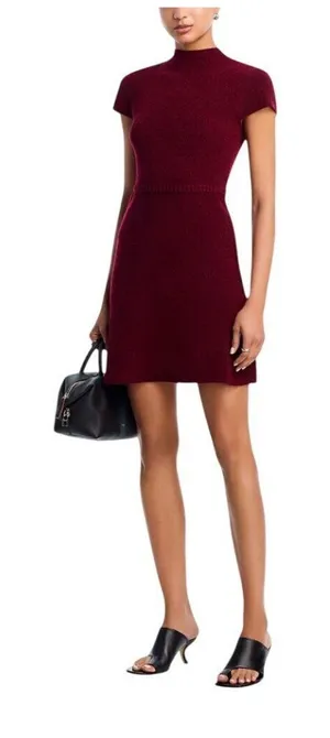 NWT Aqua Womens Boucle Mock Neck Mini Dress 324-MS174 Dark Cherry Red XL thumbnail 1