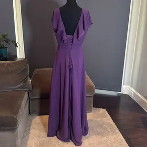 Women’s Purple Flutter Sleeve Full Length Bridesmaid Dress Corset Back Size 10 thumbnail 5