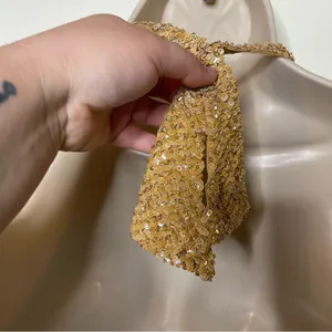Vintage Y2K Handmade Luxury Gold Sequin Halter neck crop top sz XS thumbnail 8
