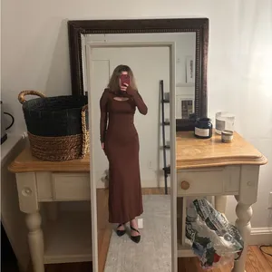 Long Sleeve Cutout Maxi Dress in Dark Brown thumbnail 5