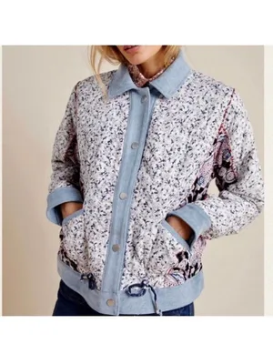 BLANK NYC Anthropologie Reversible Patchwork Denim cotton Jean Jacket XS fits M thumbnail 4