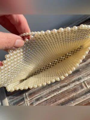 Vintage Faux Pearl beaded handbag clutch minimalist cottage bridal boho thumbnail 4