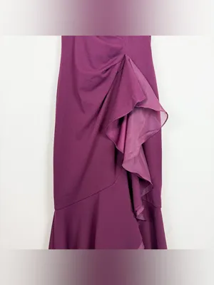 Adrianna Papell High Low Crepe Halter Gown Organza Draping In Cabernet Size‎ 4 thumbnail 10