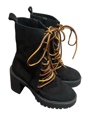 Free People Dylan Black Suede Chunky Heel Lace Up Boots - size 36 (US 6) thumbnail 1