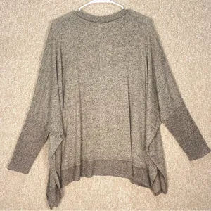 JODIFL sweater oversized heathered tan crew‎ neck sweater side slit ribbed M L thumbnail 2