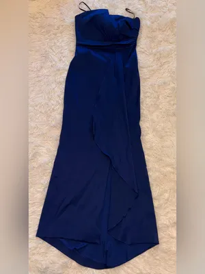 NEW Donna Karan New York Asymmetric Twist Strapless Sapphire Blue Gown Sz 8 thumbnail 5