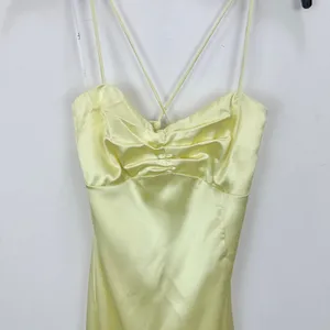 Lulus Stunning Example Light Yellow Satin Backless Maxi Dress Formal Small NWT thumbnail 7