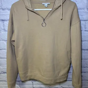 TOPSHOP Hoodie Quarter Zip Hooded Sweatshirt Tan Size 0-2 thumbnail 2