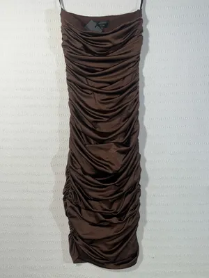 Revolve x Michael Costello Strapless Bodycon Midi Dress XS Satin Brown Party NWT thumbnail 2