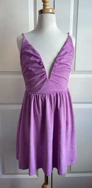 Lucy in the Sky Lilac Velvet V-Cut Mini Dress thumbnail 1