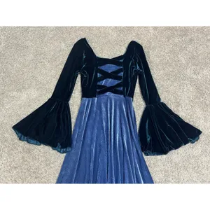 Velvet Renaissance Corset Midi Dress Bell Sleeve Cottagecore Fairy Goth Sz S/M thumbnail 4