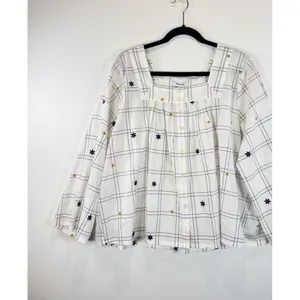 NWT Madewell Womens Top White Embroidered Windowpane Square Neck Button Down 2XL thumbnail 6