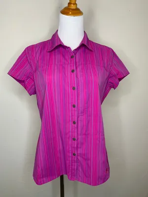 Mountain Hardwear Pink Striped Gorpcore Hiking Shirt Sz 10 thumbnail 1