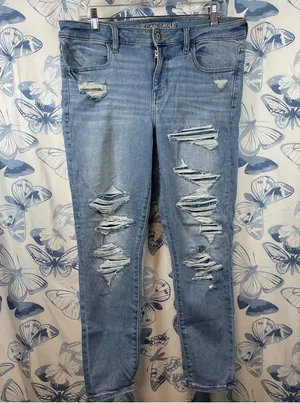 American Eagle Outfitters Women's Blue Distressed Jeans SZ 14 thumbnail 1
