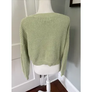Haute Hippie Green Chunky Knit V-Neck Ribbed Pullover Sweater Size Large thumbnail 3