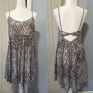 Free People Mini Dress M Multi Geometric Diamond Print Open Back Boho Ethereal thumbnail 3