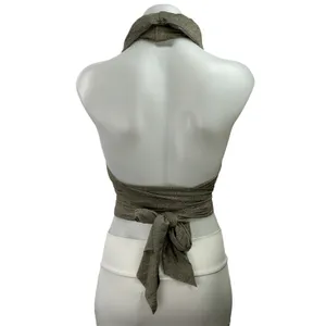 EROS Womens Brown Metallic Halter Cowl Neck Tie Back Crop Fashion Wrap Top Sz XS thumbnail 2
