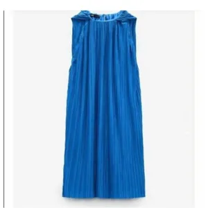Zara Bright Blue Pleated Cape-Back Mini Dress thumbnail 4