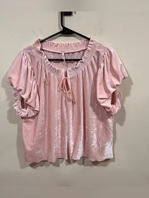 Free People Velvet Women's Pink Ruffled Top large babydoll EUC thumbnail 3