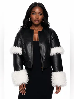 NEW AKIRA “Aspen Glow Up” Faux Fur Coat – Black – Size Large thumbnail 3