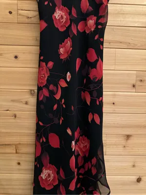 Vintage Y2K Small Black Red Floral Rose Ruffle Maxi Dress Salsa Whimsigoth Party thumbnail 3