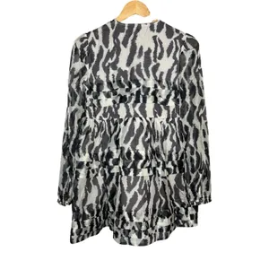 Maeve Anthro Animal Print Mini Dress XXS Gray Tiered Ruffle Long Sleeve Chiffon‎ thumbnail 11