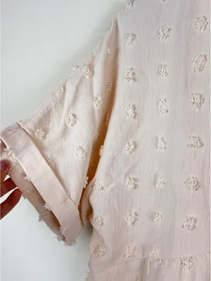 MIROL NWT Swiss Dot Textured V Neck Babydoll Tunic Blouse Pink Large Boho thumbnail 5