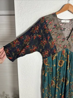 NATURAL LIFE Green Floral V Neck Mini Dress Pockets Boho Forest Brown XS thumbnail 3