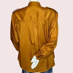 Vintage Copper‎ Blouse Epaulets Button-Up Crinkly Fabric Front Pockets Shirt Top thumbnail 6