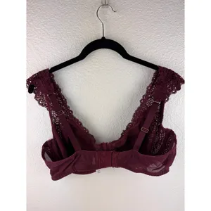 Cacique 40DD Burgundy Lace Balconette Bra Full Coverage Underwire Adjustable‎ thumbnail 3