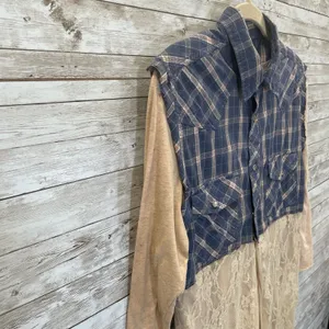 Vtg Gypsy South Atlanta L Reworked Sleeveless Plaid Lace Tunic Vest & Shirt Y2K‎ thumbnail 13
