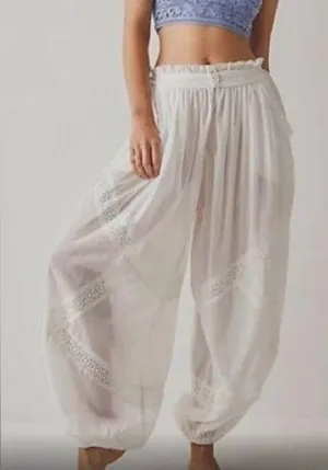 Free People Intimately PINK Cotton Sheer Pants w/Lace Trim, Size M, New w/o Tag thumbnail 2