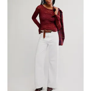 NWT Free People Burgundy Lace Long Sleeve Top M thumbnail 8