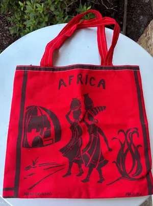 Majubu Hand Printed Africa Graphic Canvas Tote Bag Red‎ Brown Tribal Folk Art thumbnail 1