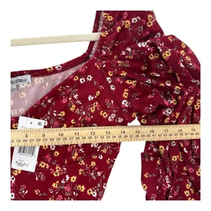 Stilletto's Size-L Dress Burgundy Mini Floral‎ Ballon Sleeves Pockets thumbnail 4