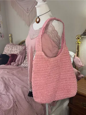Pink Crochet Tote Bag for Women thumbnail 7